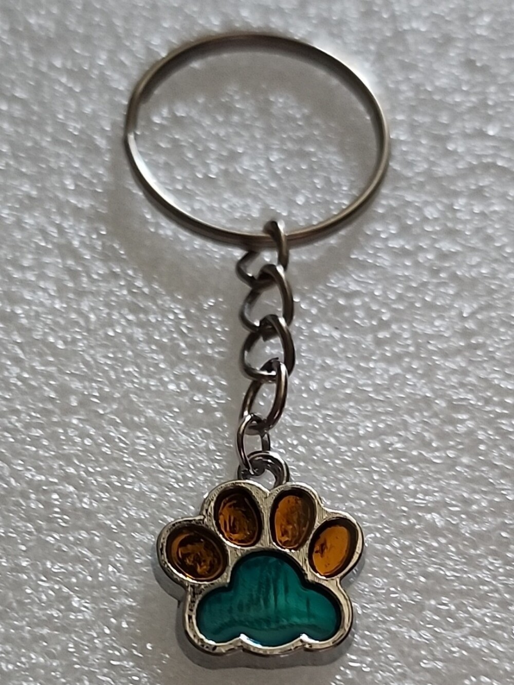 Paw Print Keychain - Teal and Amber Enamel